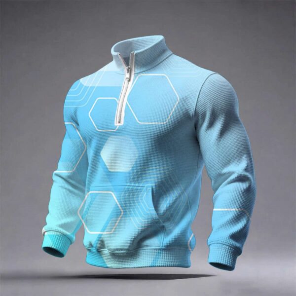 3D Stand Collar Zip Waffle Sweatshirt