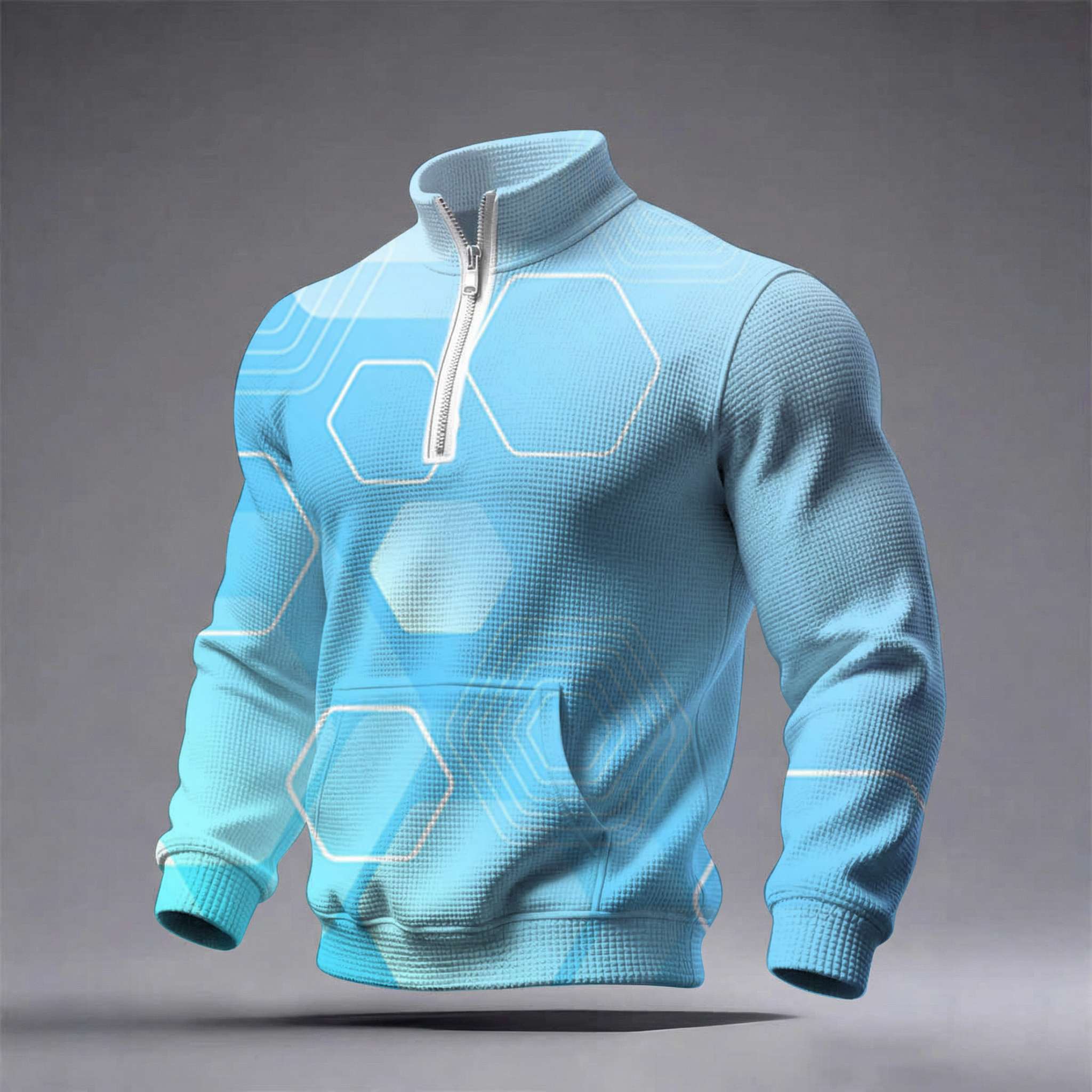 3D Stand Collar Zip Waffle Sweatshirt 3D Stand Collar Zip Waffle Sweatshirt