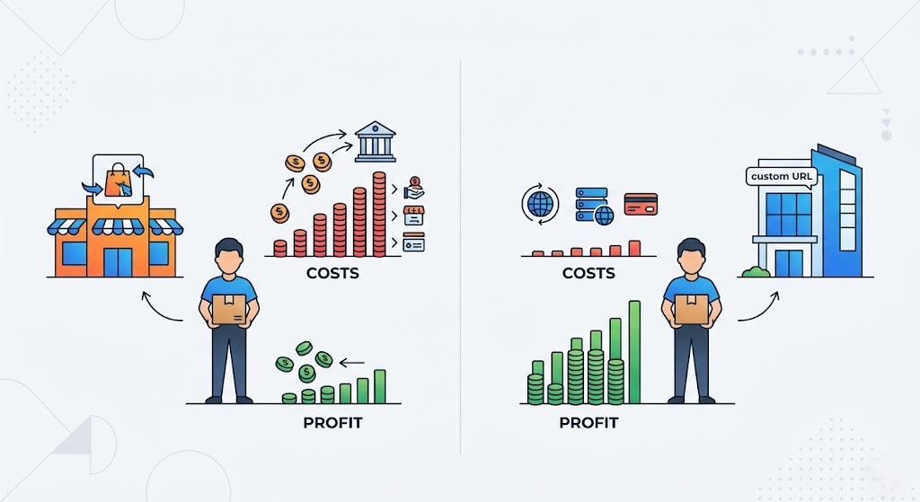 So sánh chi phí & lợi nhuận: Sàn vs Website